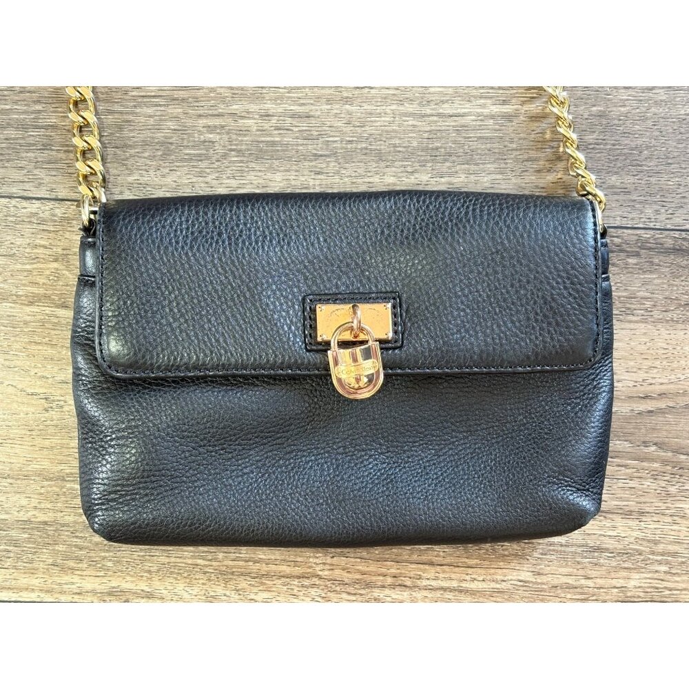 CALVIN KLEIN AUTHENTIC CROSSBODY SHOULDER BAG CHAIN PURSE BLACK GOLD ACCENTS - Picture 2 of 9